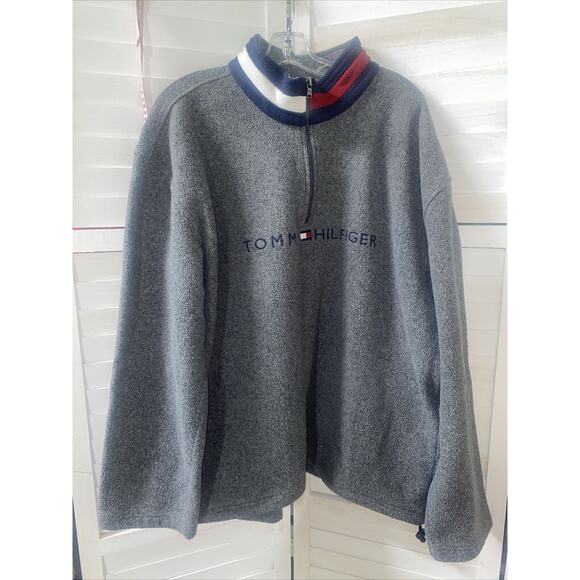 Tommy Hilfiger Jumper Fleece 90s Quarter Zip Vintage Sweater Sweatshirt Logo XL - Picture 1 of 9